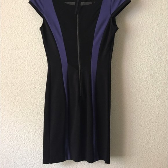 Guess Black w/ Purple Contoured Bands Cap Sleeve Mesh Panel Back Zipper Back 8 - Picture 5 of 8